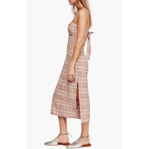 Free People Life Like This Midi Dress Womens XS Natural Plaid Strapless Tie Back - Picture 4 of 16